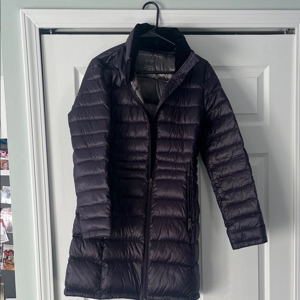 Andrew Marc Women's long purple Puffer Coat